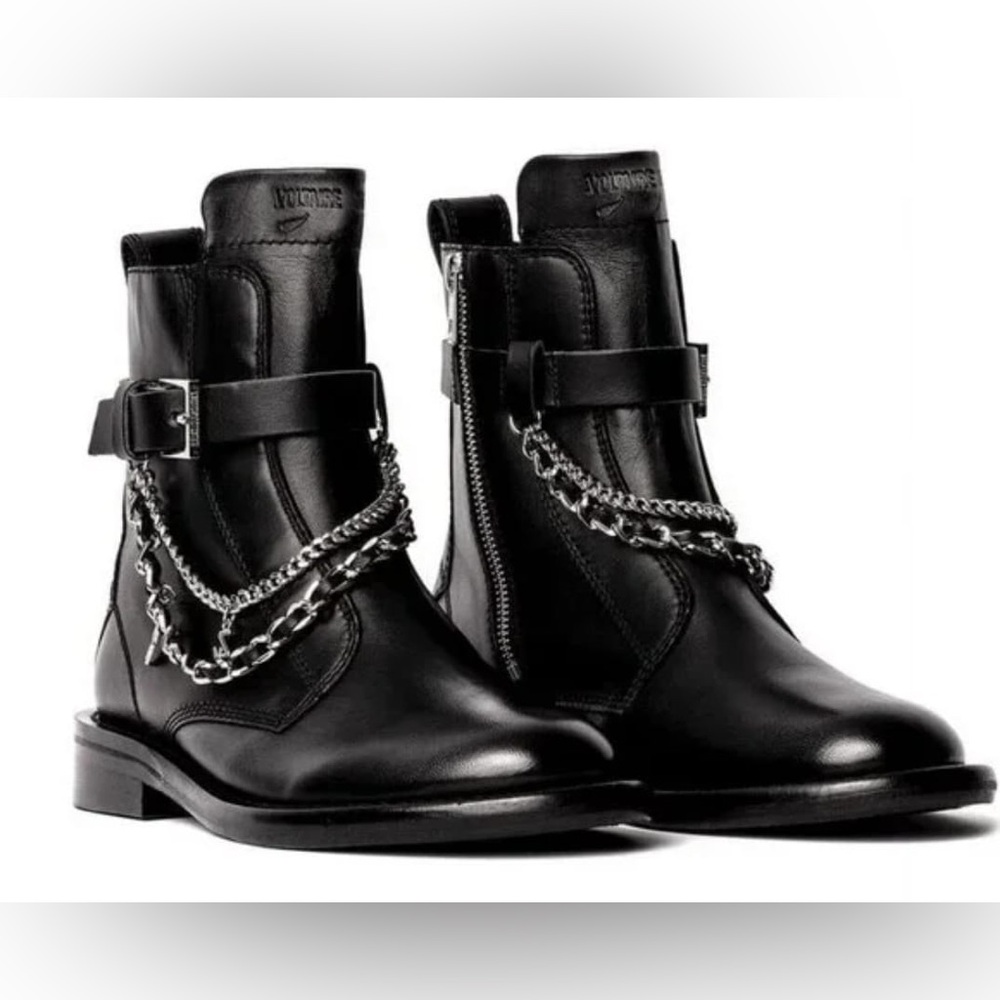 Zadig and Voltaire Laureen zip boot w/ Chain Detail